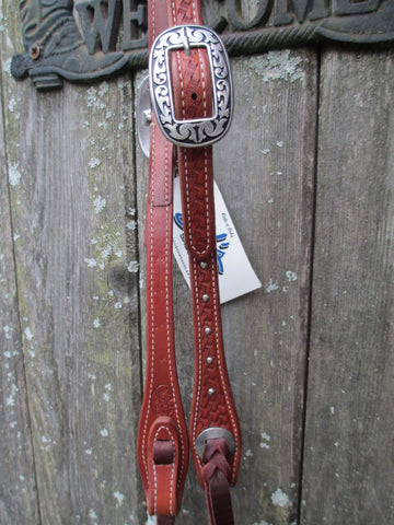 New Bob's JW Basket Stamped Medium Oil One Ear Headstall With Spots