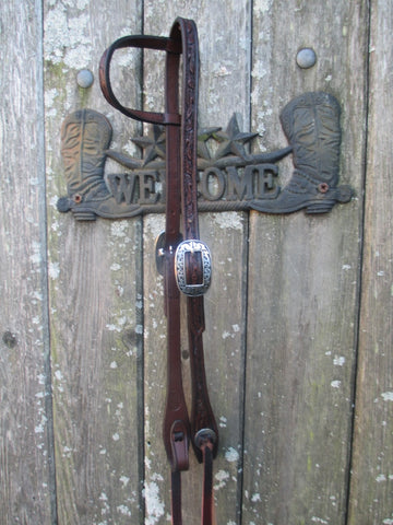 New Bob's JW Antique Oiled Floral Tooled One Ear Headstall